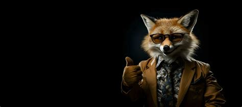 Portrait Of A Fox Wearing Glasses And A Suit And Showing Thumbs Up