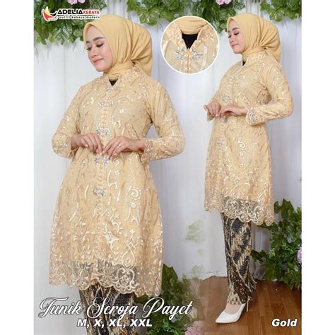 Jual AK Setelan Kebaya Tunik Seroja Payet Kebaya Modern Bahan