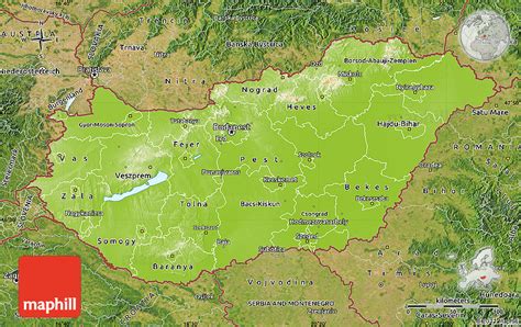 Physical Map of Hungary, satellite outside