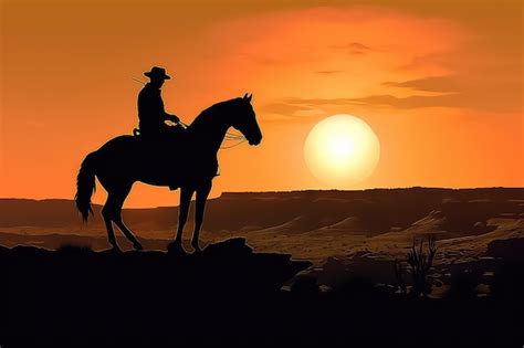 Premium AI Image | Cowboy silhouette on horse at sunset