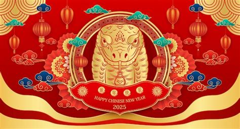 Premium Vector | Happy Chinese New Year 2025 Chinese snake gold with ...