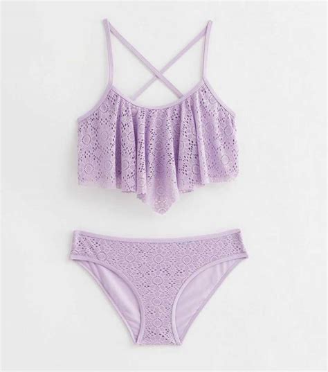 Swimwear New Look Girls Lilac Crochet Scoop Bikini Set Braveinms