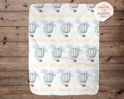 Personalized Flying Hot Air Balloon Name Baby Boy Blanket Etsy