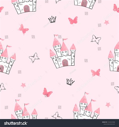 Seamless Princess Pattern Castle Butterflies Stock Vector Royalty Free