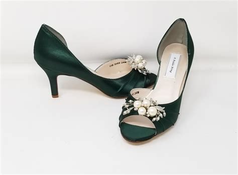 Green Wedding Shoes Hunter Green Bridal Shoes With Pearl And Etsy