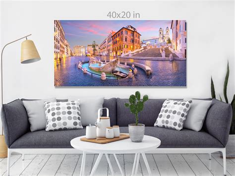 Spanish Steps In The Morning Rome Italy Panoramic Canvas Wall Art