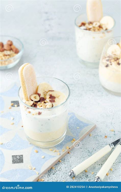 Milk Mousse Dessert With Nuts In Glasses Stock Photo Image Of Produce