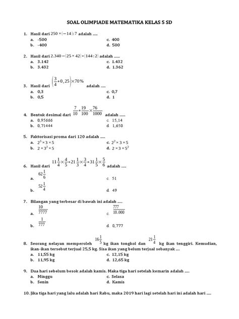 Soal Olimpiade Osn Matematika Sd Contoh Surat Resmi