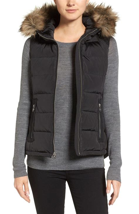 Michael Michael Kors Hooded Puffer Vest With Faux Fur Trim Nordstrom Womens Puffer Vest