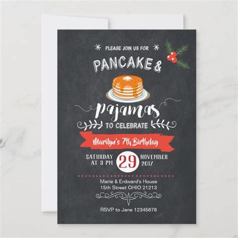 Chalkboard Pancake And Pajamas Birthday Invitation Zazzle