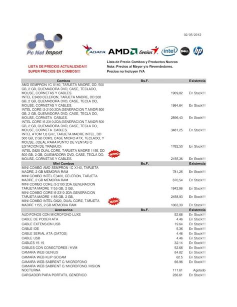 Pdf Lista De Precios Actualizada Super Precios En Combos