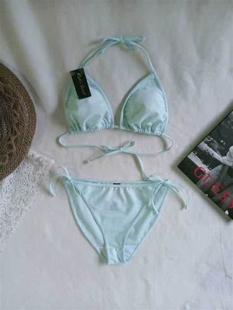 BK R HIJAU MINT BIKINI PANTAi SEGITIGA IKAT DENGAN BUSA Lazada Indonesia