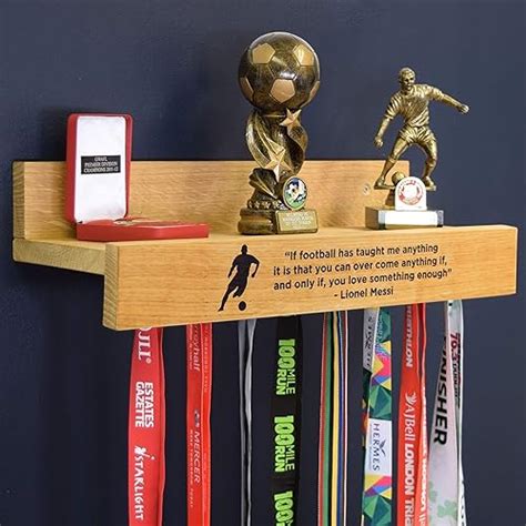 Pushka Home Wooden Personalised Medal Trophy Hanger Holder Display Achievement Hook Shelf Rail