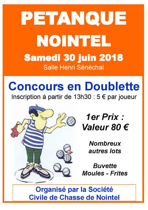 Concours de pétanque Ouvert à tous Nointel 30 juin 2018 Doublette