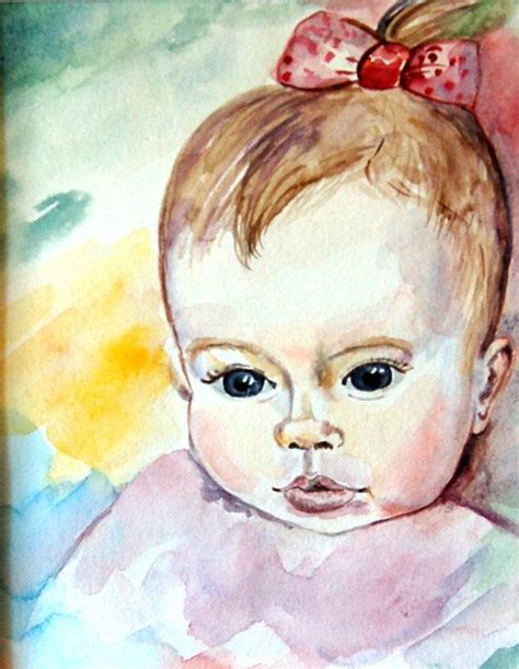 Custom Child Girl Infant Toddler Watercolor Portrait Baby Portrait