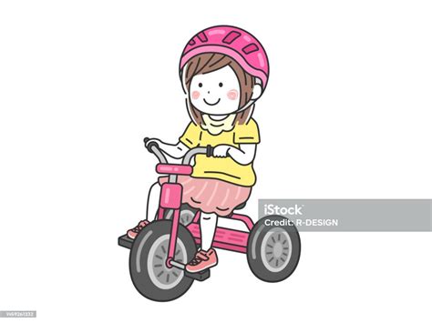 Illustration Of A Girl Wearing A Helmet And Riding A Tricycle Stock