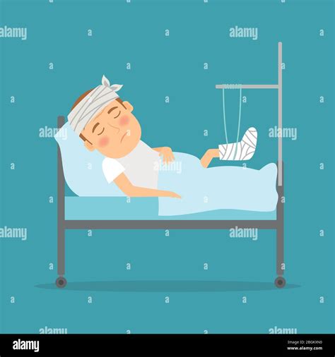 Man With Broken Leg Cartoon Illustration Hospital Care Accident