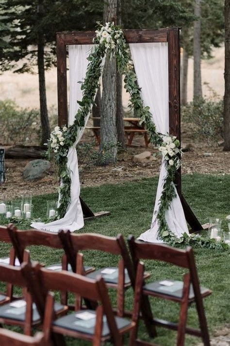 Chic Rustic Outdoor Wedding Arch With Eucalyptus Garland And Flowers Wedding Altar Decorations