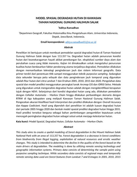 PDF MODEL SPASIAL DEGRADASI HUTAN DI KAWASAN TAMAN NASIONAL GUNUNG