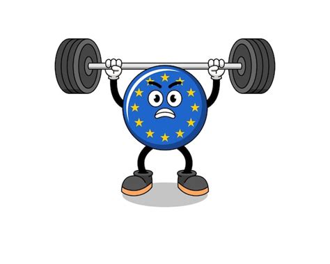 Premium Vector Europe Flag Mascot Cartoon Lifting A Barbell