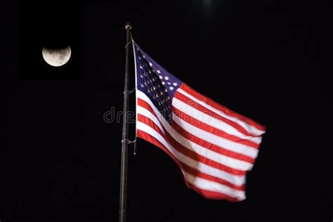 American Flag Blowing in the Night Sky Stock Image - Image of flag ...