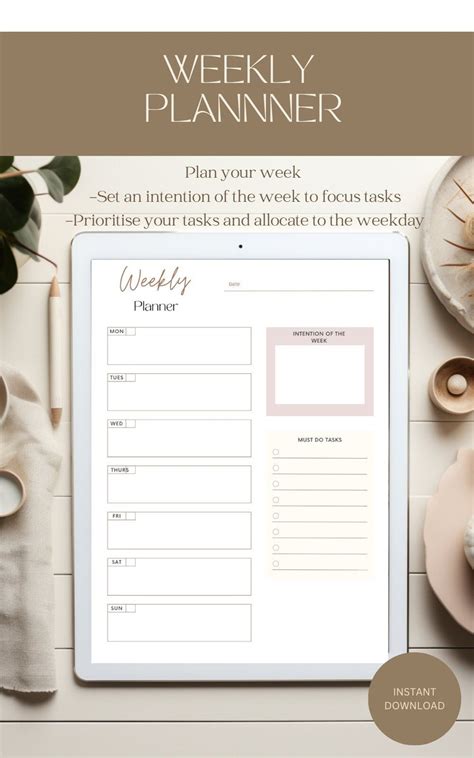 Weekly Planner Printable to Do List Weekly Intention - Etsy