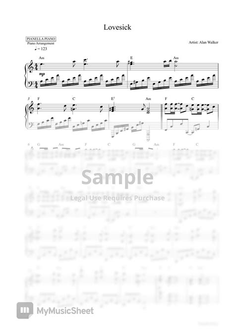 Alan Walker Lovesick Piano Sheet 악보 By Pianella Piano