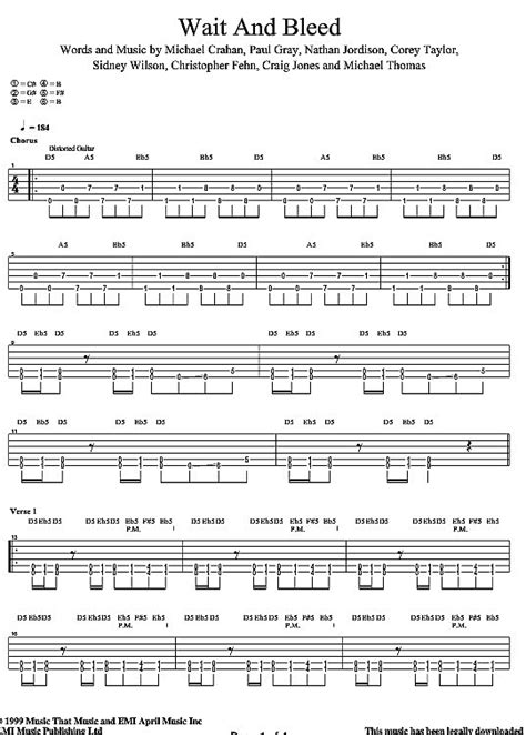 Wait And Bleed Gitarre Tab Pdf Noten Von Slipknot In Fbd 11055