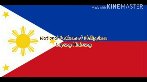 National Anthem Of Philippines Lupang Hinirang Filipinoenglish Lyrics Youtube