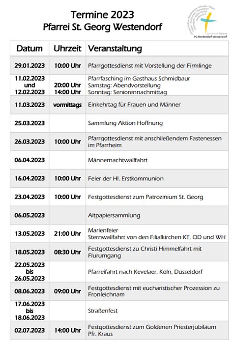 Termine St Georg Westendorf Pfarreiengemeinschaft Nordendorf Westendorf