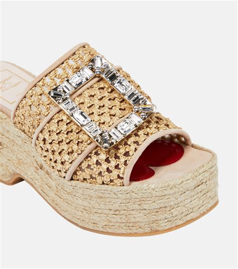 Roger Vivier Embellished Raffia Platform Mules Roger Vivier