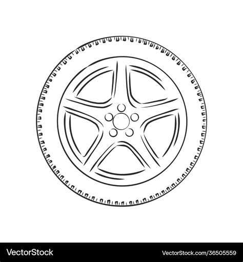 Car wheel sketch icon isolated on background hand Vector Image