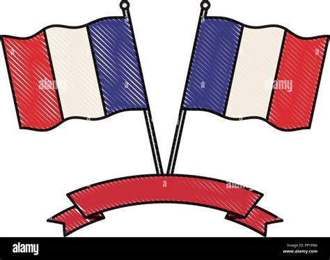 Crossed Flags French Nation Banner Symbol Vector Illustration Stock