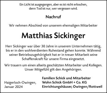 Traueranzeigen Von Matthias Sickinger Schwarzw Lder Bote Trauer