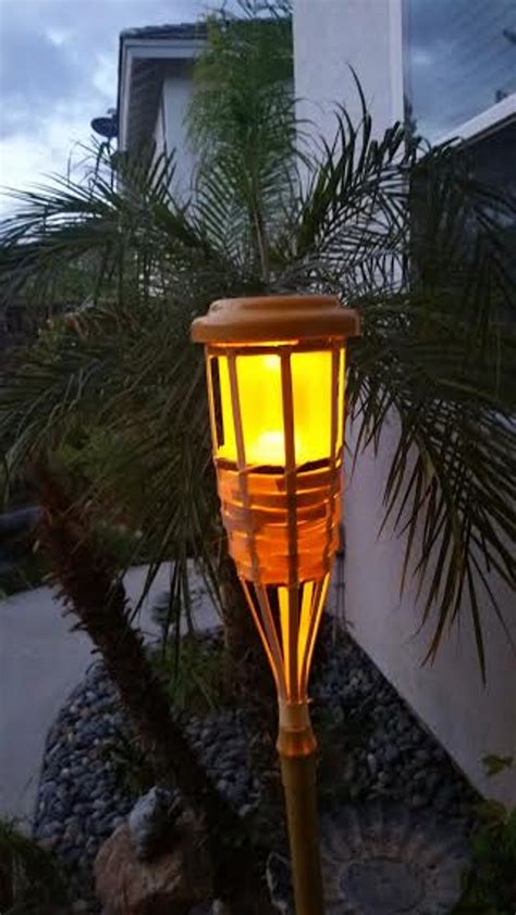 Solar Tiki Torches Bamboo | 7 LED Colors Upgraded Batteries Set of 2