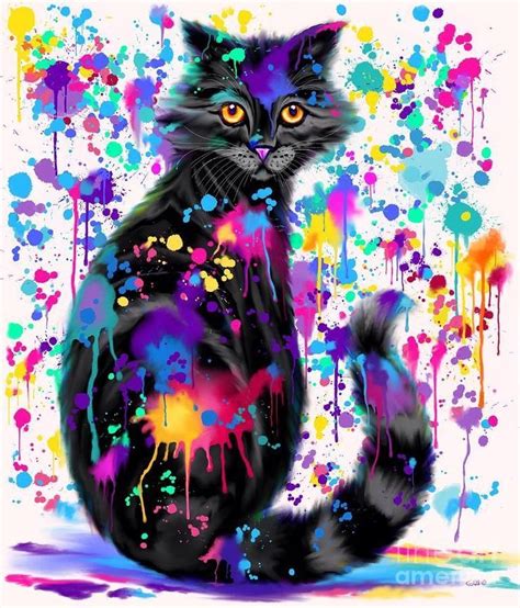 Paint With Colorful Cat Digital Art By Nick Gustafson Cat Colors Cat