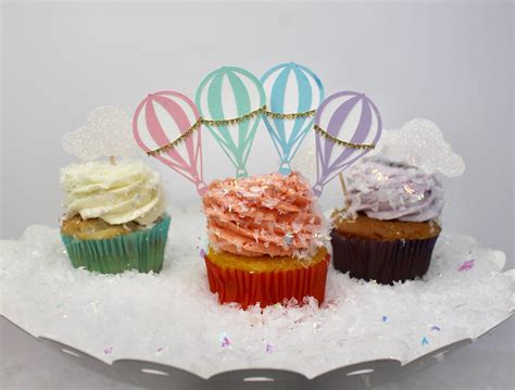 12 Ct Hot Air Balloon Cupcake Toppers Hot Air Balloon Baby Etsy