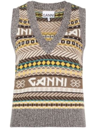 GANNI Intarsia Knit Logo Vest Farfetch