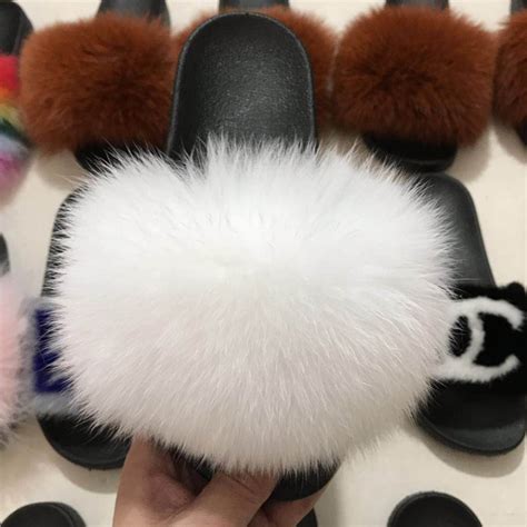 Cute Fox Fur Slides for Girls Pink Kids' Furry Slides