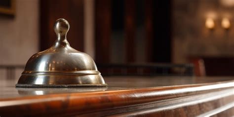 Premium Photo Hotel Reception Counter Desk With Bell Close Up