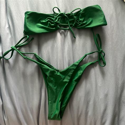 Green Tie Bandeau Bikini Set Never Worn Size Depop