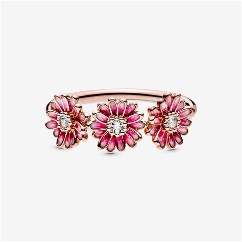 Pink Daisy Flower Trio Ring | Rose gold plated | Pandora US