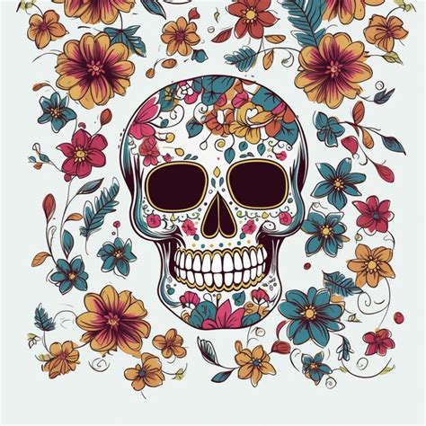 Premium AI Image | Day of the dead skull and flowers