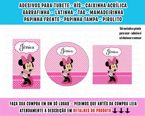 Adesivos Para Caixinha Tubete Bis Tags Minnie Rosa Elo7