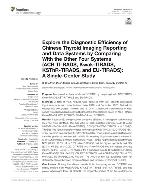 Pdf Explore The Diagnostic Efficiency Of Chinese Thyroid Imaging