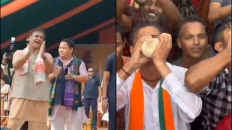 Viral Video Assam Cm Himanta Biswa Sarma Dances In Rain During Bjp