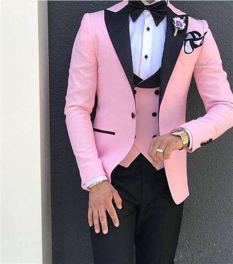 Customize Design Pink Slim Fit Men Wedding Tuxedos Black Peak Lapel One