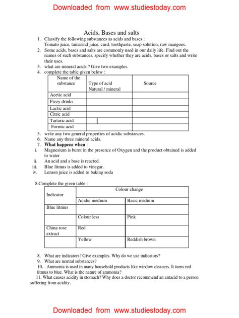 CBSE Class 7 Science - Acids Bases and Salts | PDF 