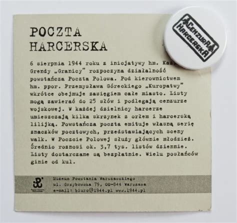 Znaczek Poczta Harcerska Cenzura Harcerska Sklep Muzeum Powstania