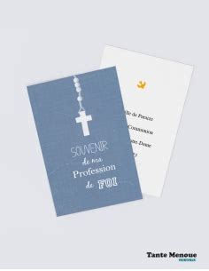 4 Cartes De Profession De Foi Souvenir Bleu Personnalisable